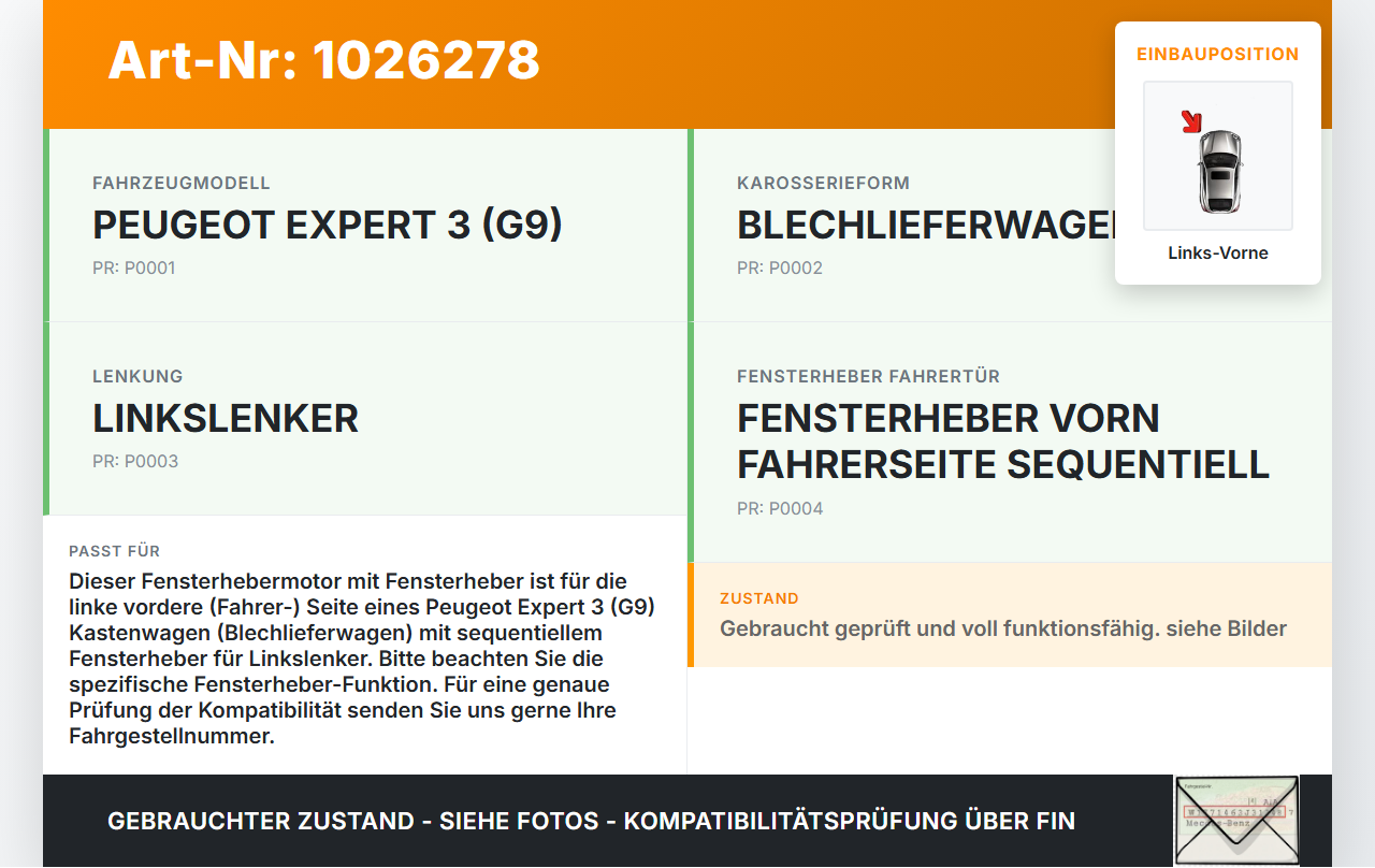 Peugeot Expert II 2 Kasten Fensterhebermotor mit Fensterheber Links Vorne Peugeot Expert II 2 01.01.2013 400982F... Vorschau 3