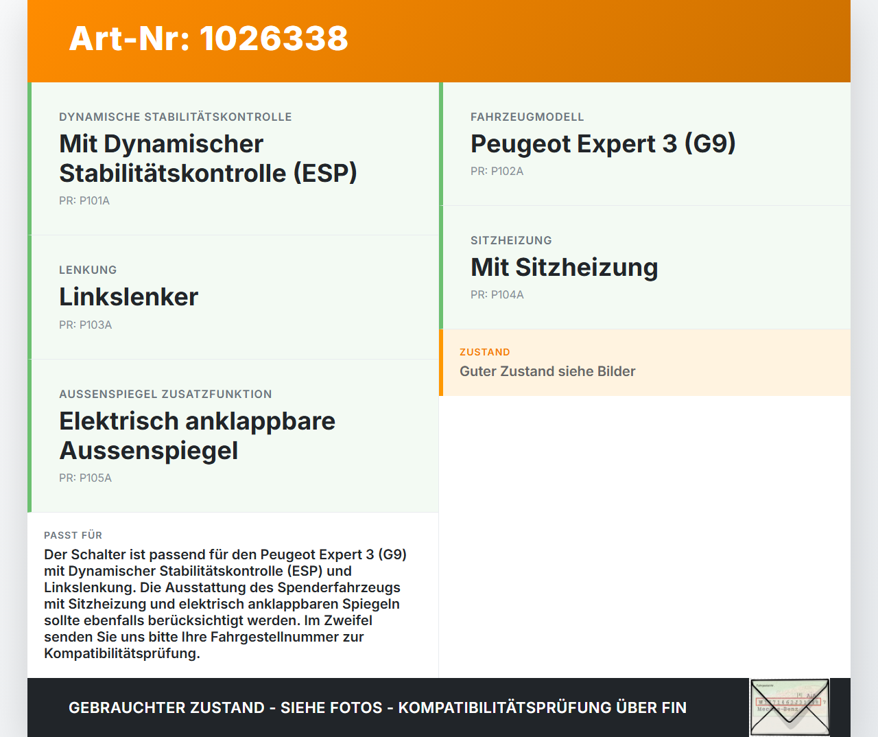 Peugeot Expert II 2 Schalter ESP Off Peugeot Expert II 2 01.01.2013 1440246777 10102558 gebraucht Vorschau 3