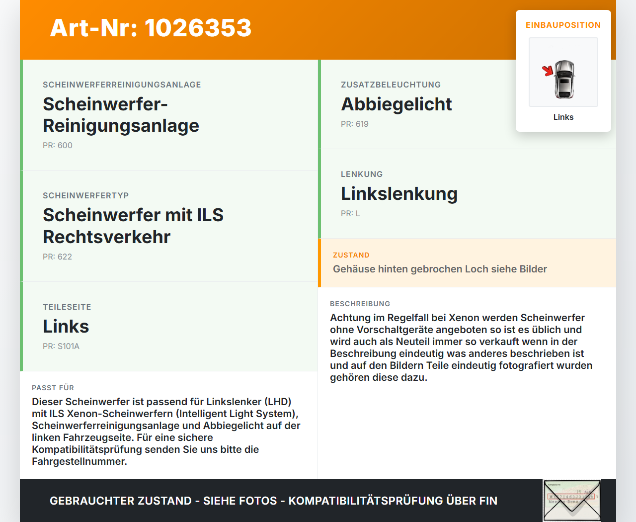 Mercedes GLK 300 X204 08-12 Xenon Scheinwerfer Frontscheinwerfer Links Mercedes GLK 300 X204 08-12 30.06.2009... Vorschau 3