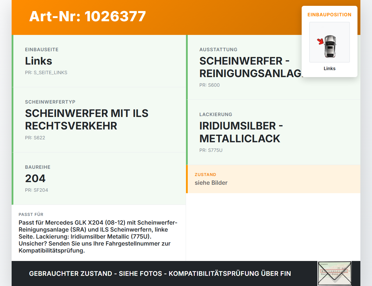 Mercedes GLK 300 X204 08-12 Waschdüse Hubzylinder SRA für Scheinwerfer Links Mercedes GLK 300 X204 08-12 30.06.2009... Vorschau 3