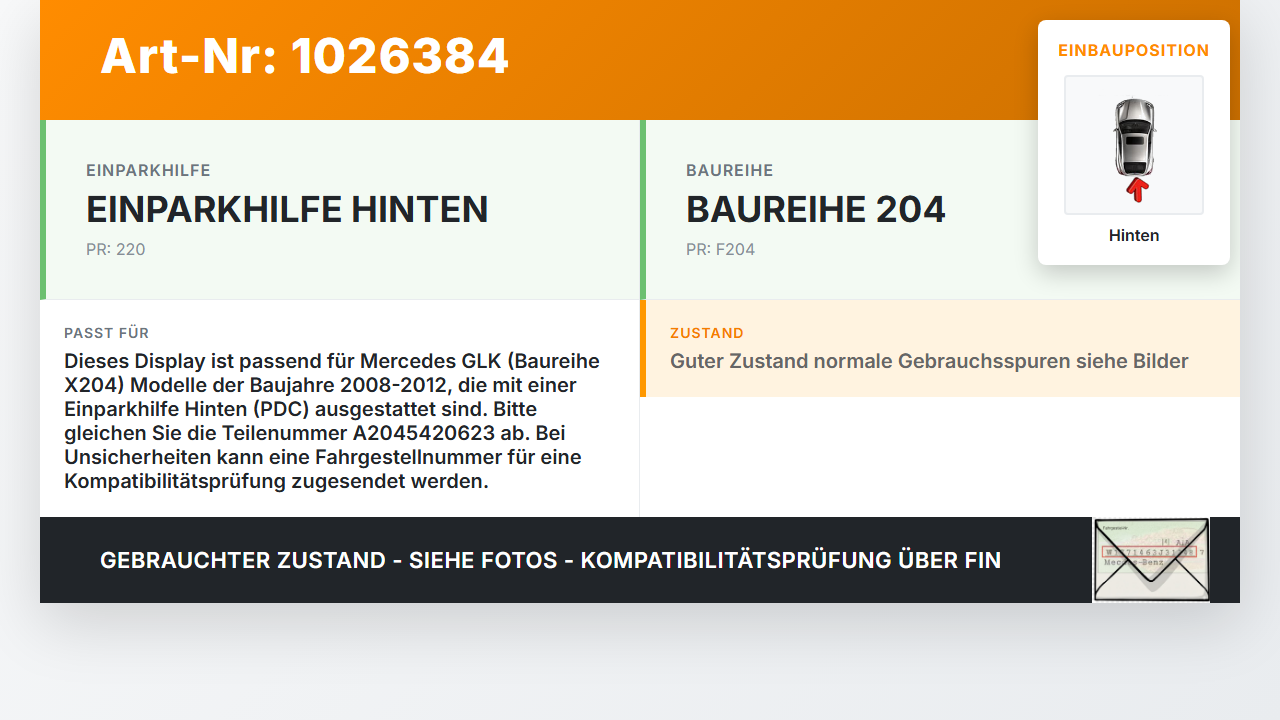 Mercedes GLK 300 X204 08-12 Display Parktronikanzeige PDC Einparkhilfe Hinten Mercedes GLK 300 X204 08-12... Vorschau 3