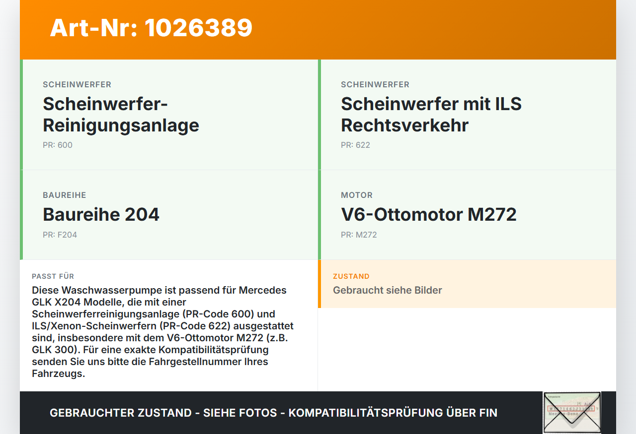 Mercedes GLK 300 X204 08-12 Waschwasserpumpe Waschpumpe für Scheinwerferreinigungsanlage Mercedes GLK 300 X204... Vorschau 3