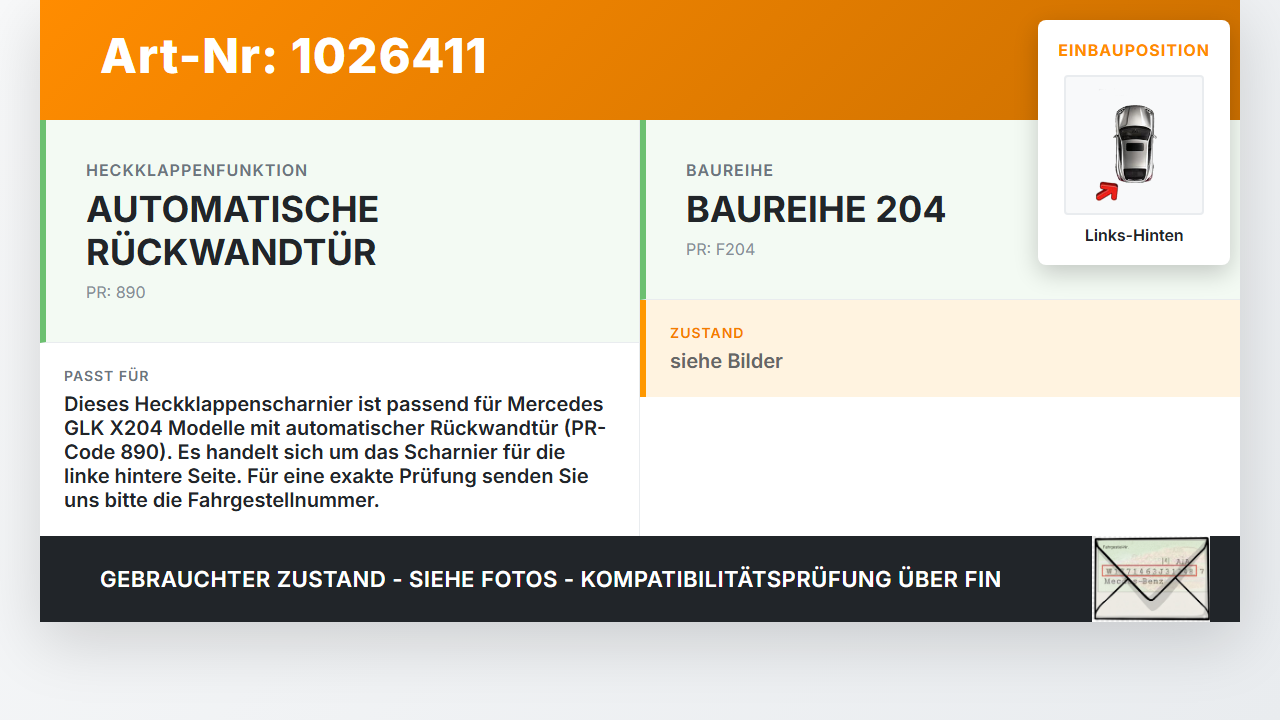 Mercedes GLK 300 X204 08-12 Heckklappe Scharniere Scharnier Links Hinten Mercedes GLK 300 X204 08-12 30.06.2009... Vorschau 3