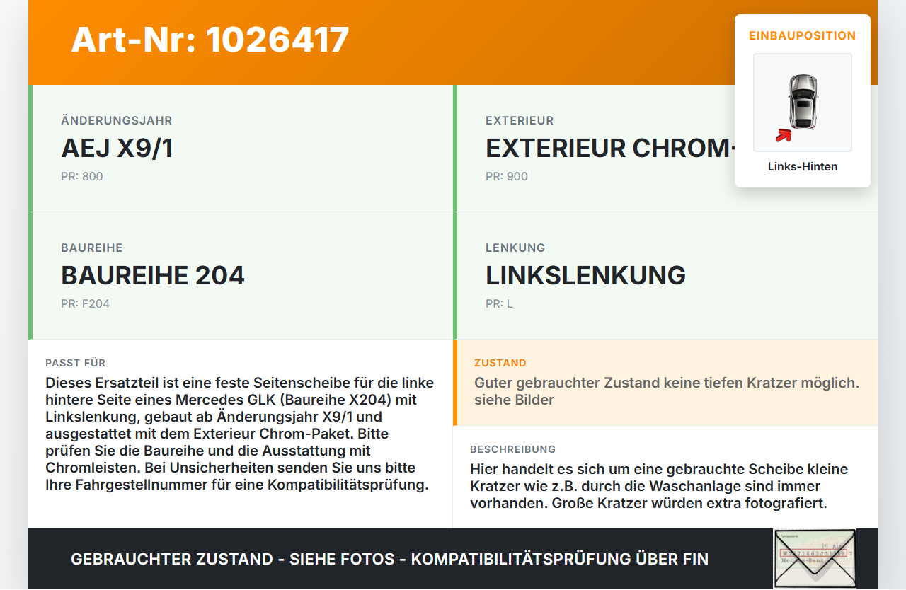 Mercedes GLK 300 X204 08-12 LH feste Seitenscheibe Links Hinten mit Chromleiste Mercedes GLK 300 X204 08-12... Vorschau 3
