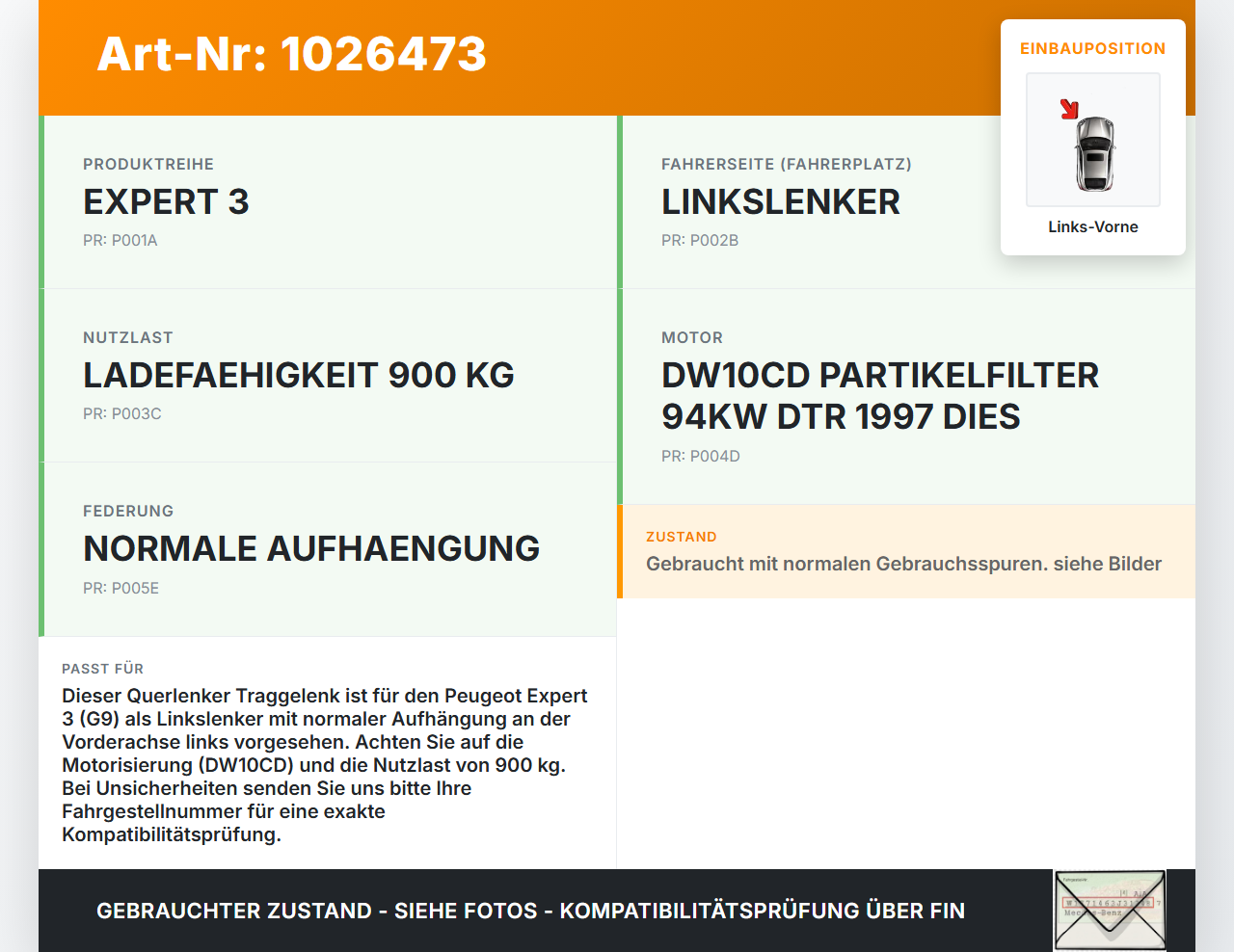 Peugeot Expert II 2 Kasten Querlenker Links Vorne Peugeot Expert II 2 01.01.2013 gebraucht Vorschau 3