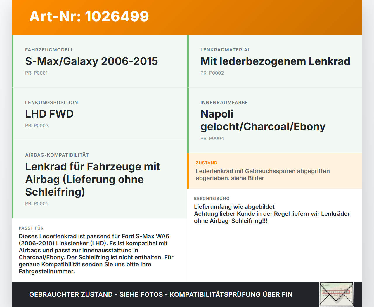 Ford S-Max WA6 06-10 Lenkrad Airbaglenkrad Ford S-Max WA6 06-10 27.09.2006 6M213600BK3ZHE 5002516D52-AB gebraucht Vorschau 3