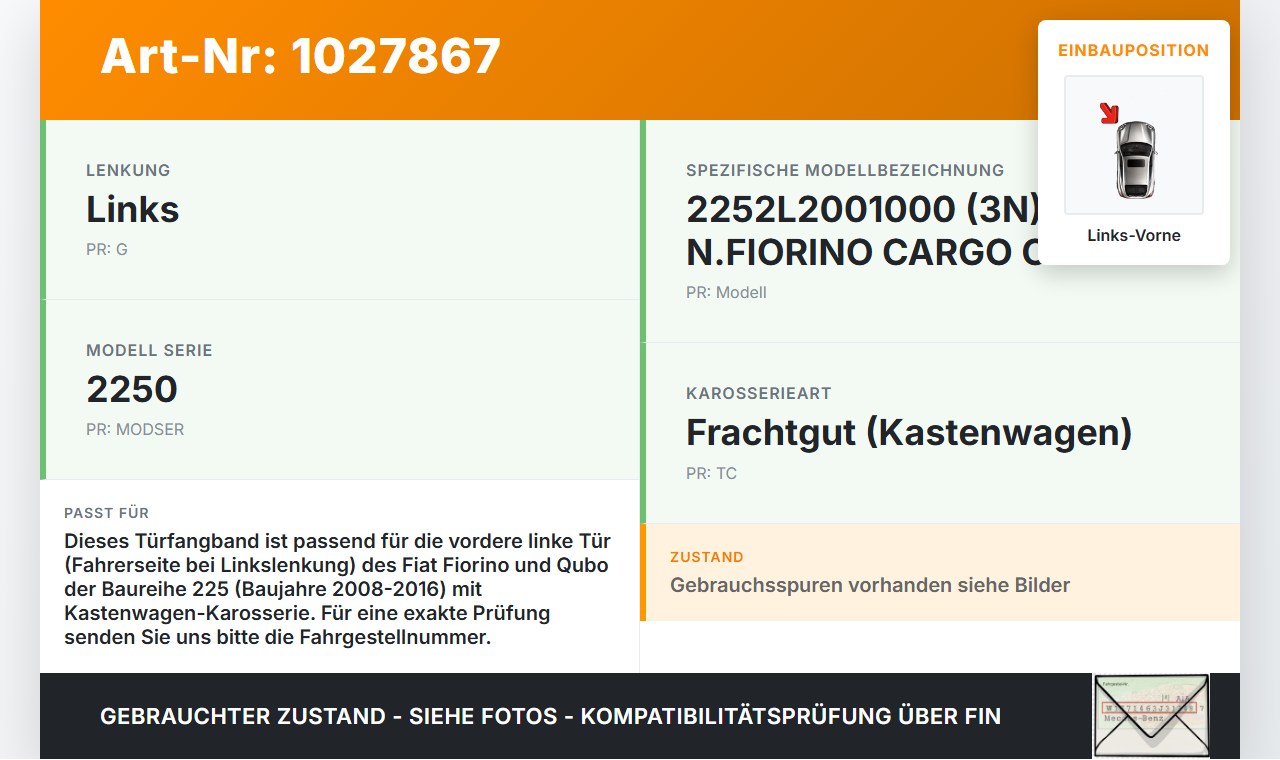 Fiat Qubo Fiorino 225 08-16 Kasten/Kombi Türfangband Türbremse Türanschlag Links Vorne Fiat Qubo Fiorino 225 08-16... Vorschau 3