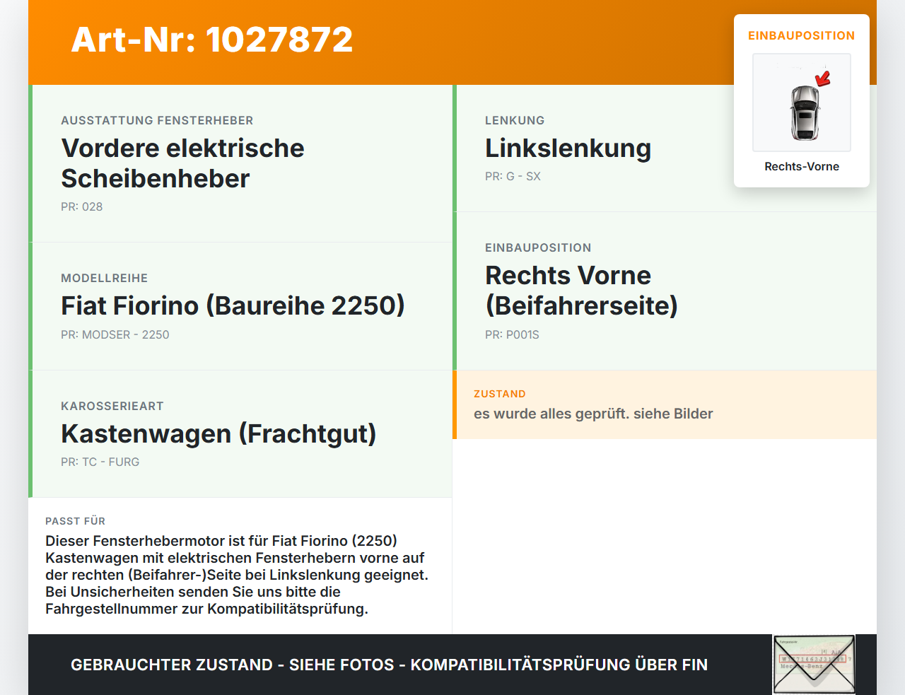 Fiat Qubo Fiorino 225 08-16 Kasten/Kombi Fensterhebermotor mit Fensterheber Rechts Vorne Fiat Qubo Fiorino 225... Vorschau 3