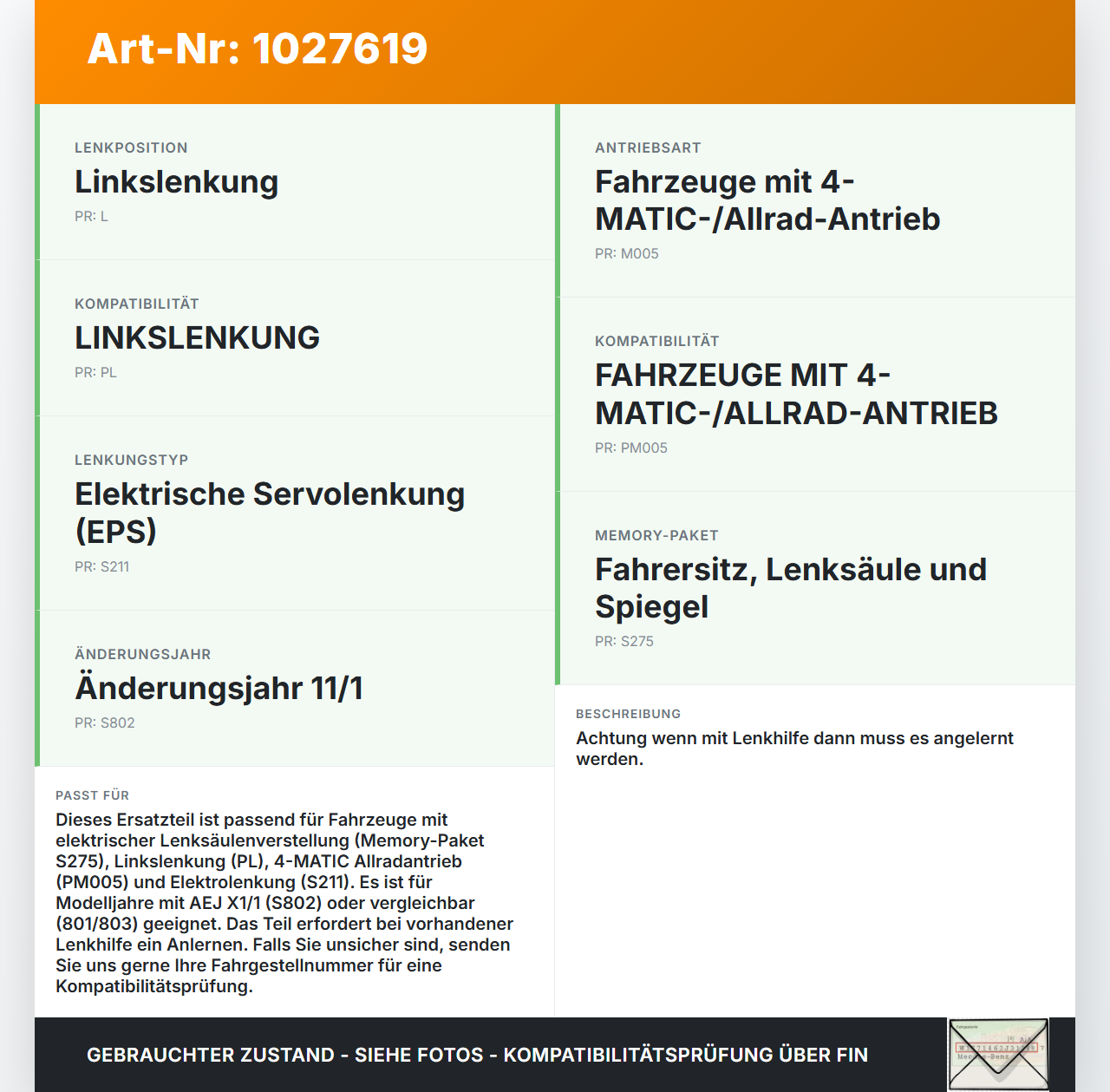 Mercedes E500 W212 09-13 Lenksäule Elektr. Höhenverstellung Mercedes E500 W212 09-13 06.12.2011 A2124602816... Vorschau 3