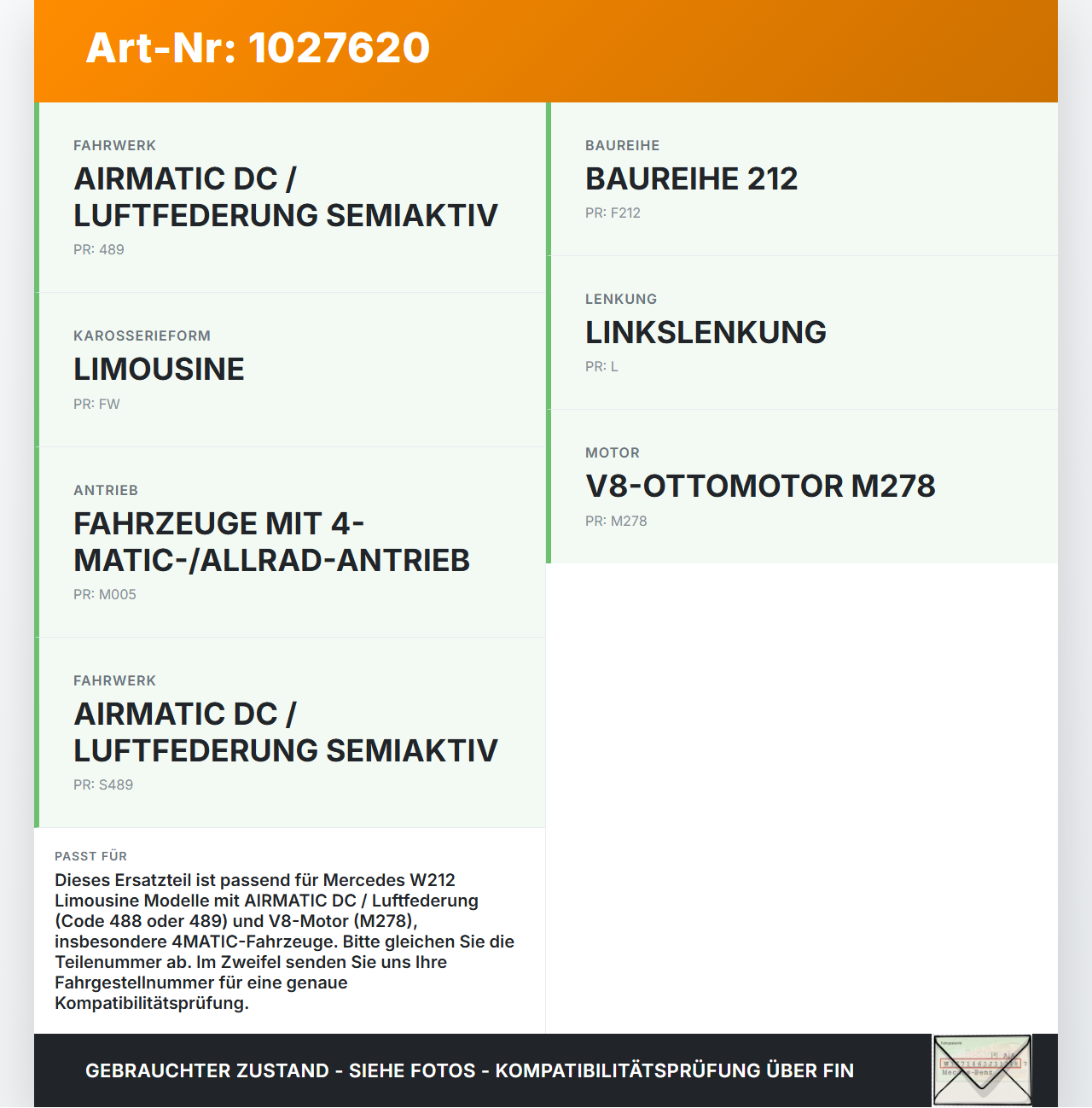 Mercedes E500 W212 09-13 Druckspeicher Mercedes E500 W212 09-13 06.12.2011 A2123200115 P0171502 gebraucht Vorschau 3