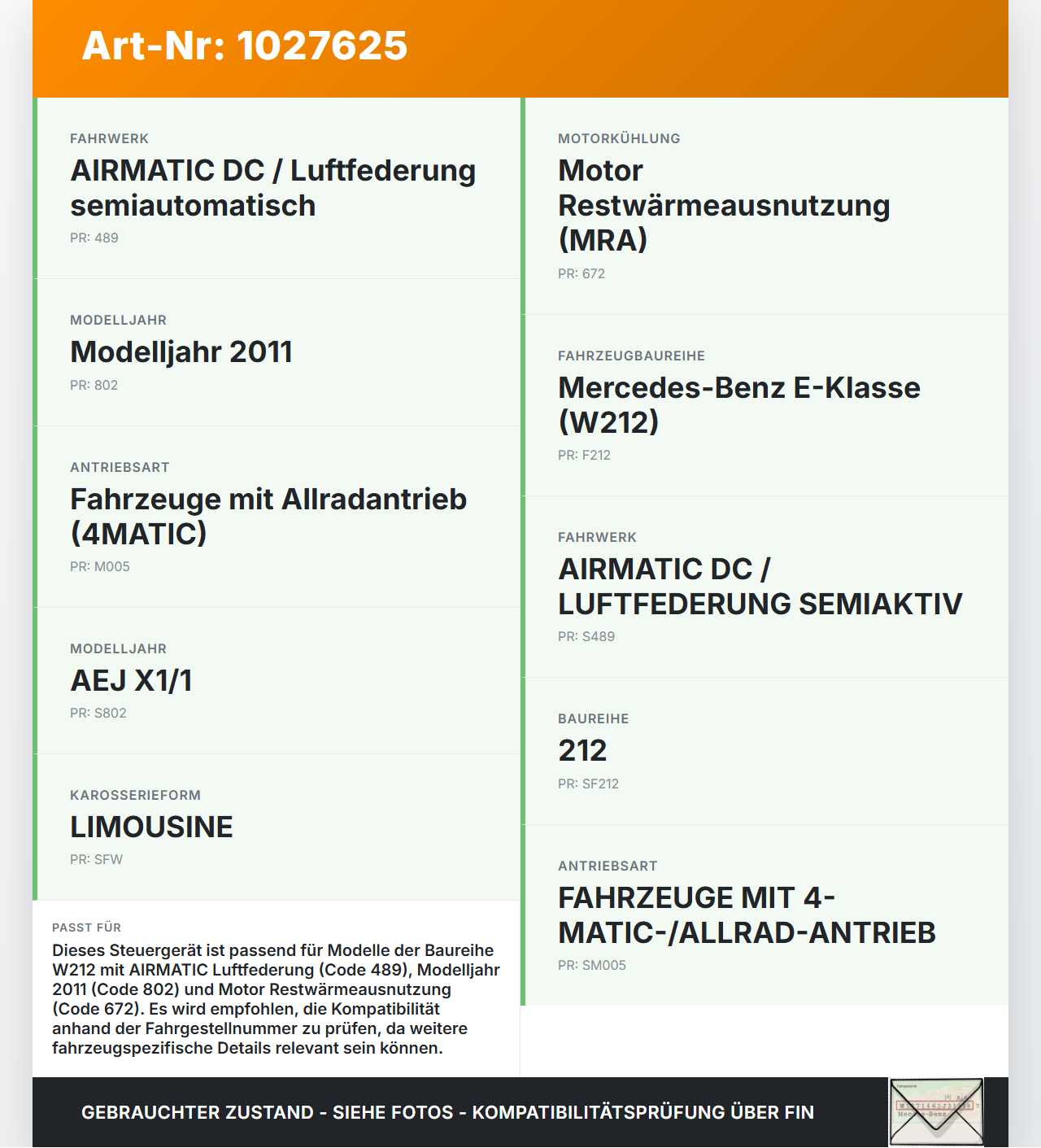 Mercedes E500 W212 09-13 Steuergerät SG für Fahrwerk Niveauregulierung Luftfahrwerk Mercedes E500 W212 09-13... Vorschau 3