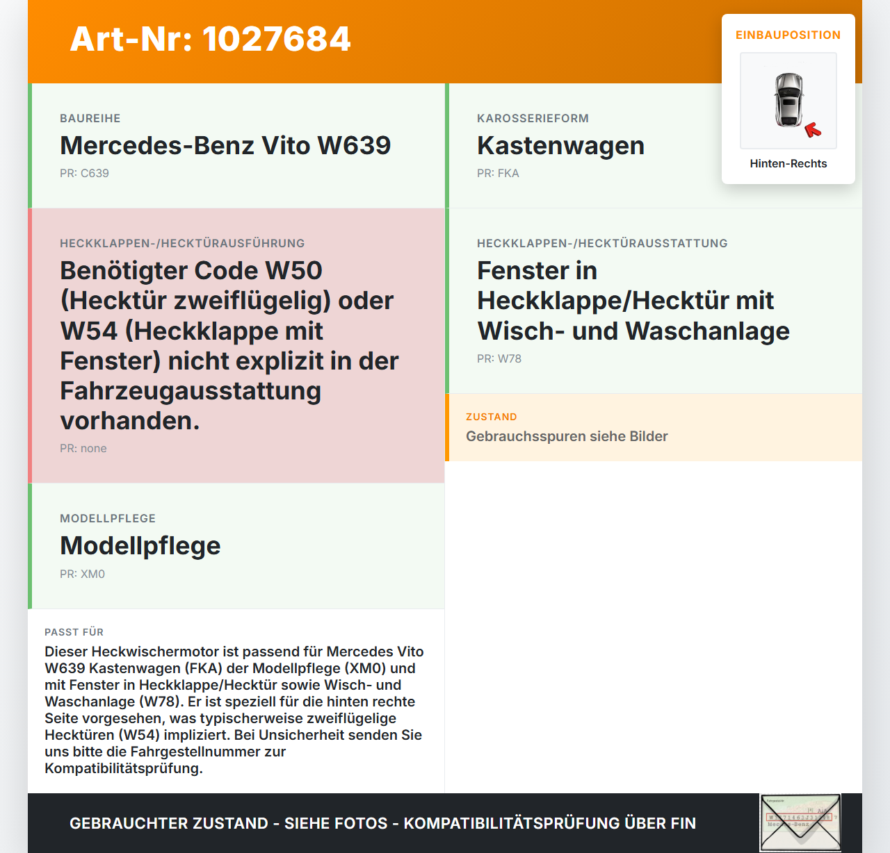 Mercedes Vito W639 10-14 Kasten Wischermotor Hinten Rechts Heckwischermotor Mercedes Vito W639 10-14 26.06.2013... Vorschau 3