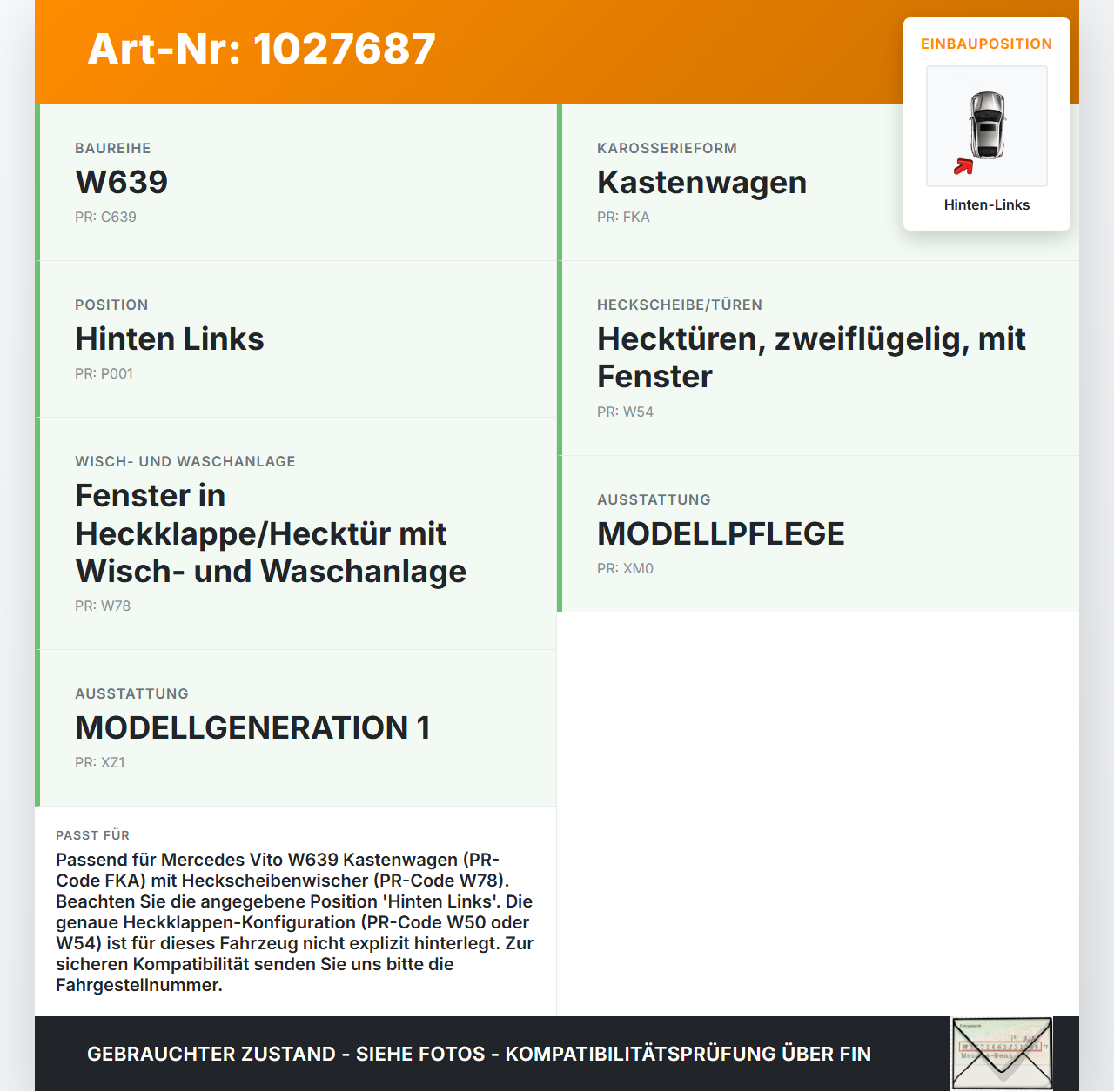 Mercedes Vito W639 10-14 Kasten Wischermotor Heckwischermotor Hinten Links Mercedes Vito W639 10-14 26.06.2013... Vorschau 3