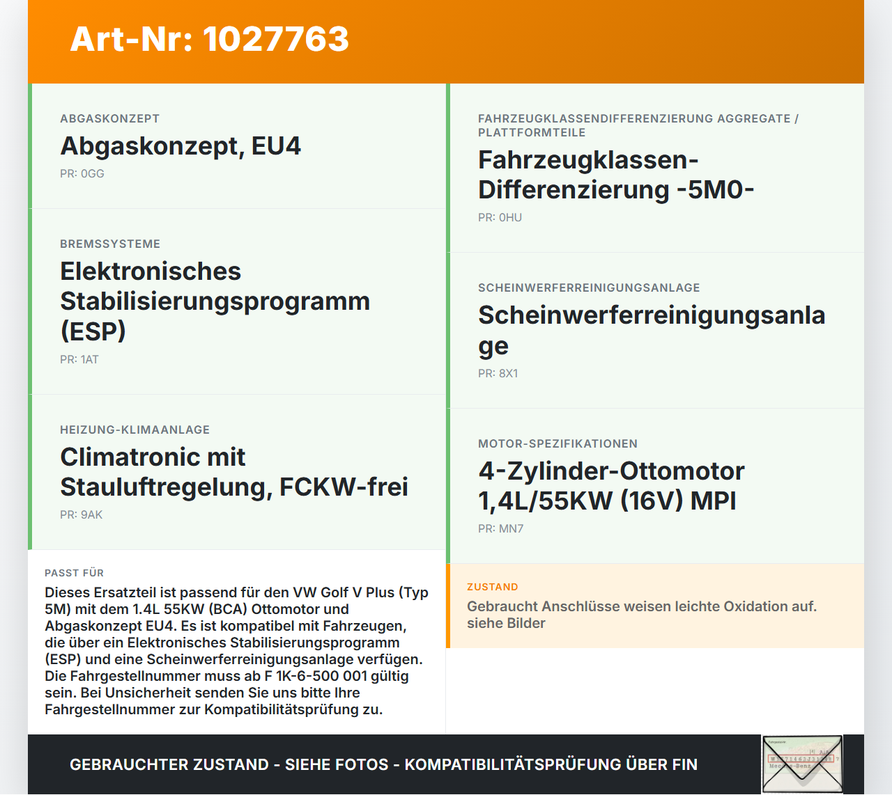 VW Golf V 5 Plus 5M 04-08 1,4 55KW Sicherungskasten Zentralelektrik E-Box Motorraum VW Golf V 5 Plus 5M 04-08... Vorschau 3