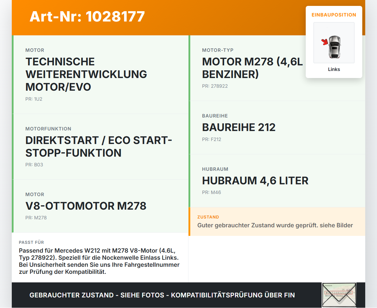 Mercedes E500 W212 09-13 4,7 300KW 278922 Nockenwellenspule Verstellung für Nockenwelle Einlass Links Mercedes E500... Vorschau 3