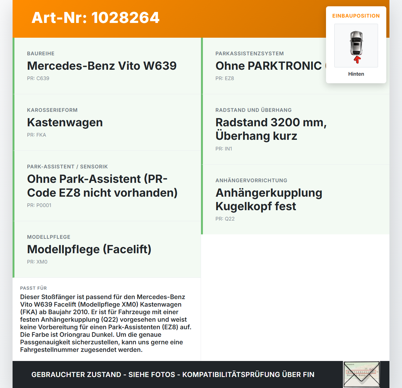 Mercedes Vito W639 10-14 Kasten Stoßstange Stoßfänger Mittelteil Hinten 9147 Mercedes Vito W639 10-14 26.06.2013... Vorschau 3