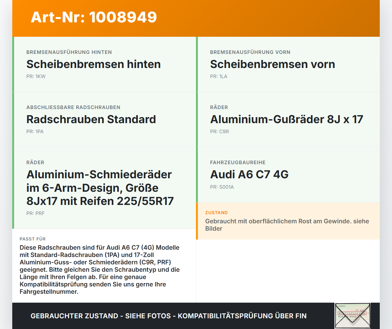 Audi A6 C7 4G 10-14 Satz Radschrauben Schraube Radbolzen Audi A6 C7 4G 10-14 07.09.2011 gebraucht Vorschau 3