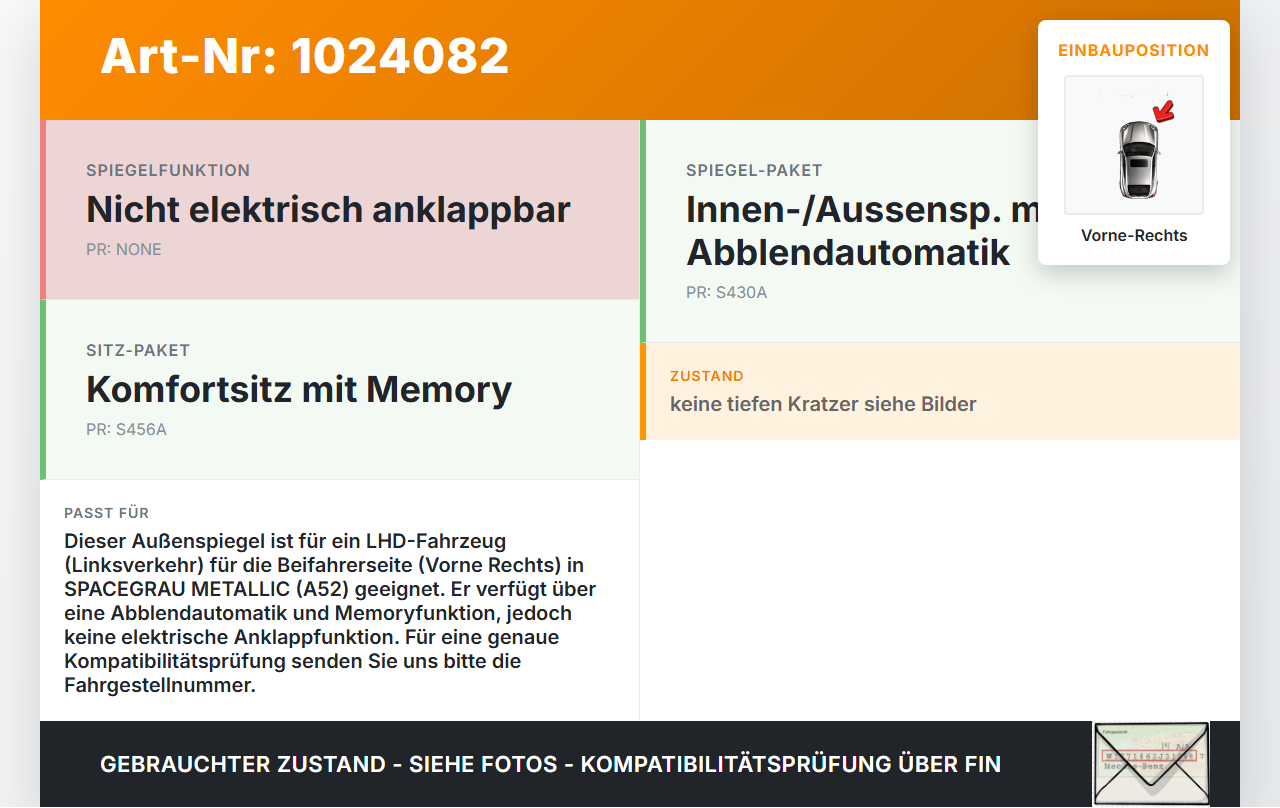 BMW F11 525d 10-14 Außenspiegel Seitenspiegel Vorne Rechts Elektrochrom A52 BMW F11 525d 10-14 04.04.2013 7283624... Vorschau 3