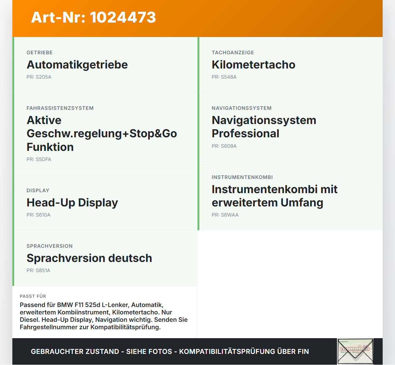 BMW F11 525d 10-14 2,0 142KW Kombiinstrument Tacho Instrumententafel Display BMW F11 525d 10-14 04.04.2013 9280464... Vorschau 3