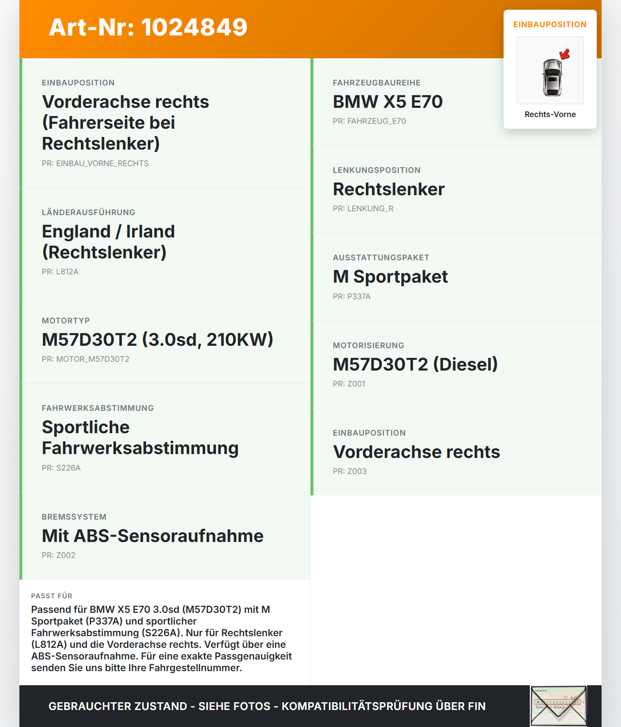 BMW X5 E70 07-10 3,0d 210KW Achsschenkel Radnabe mit ABS Rechts Vorne BMW X5 E70 07-10 07.10.2008 3121-6869870... Vorschau 3
