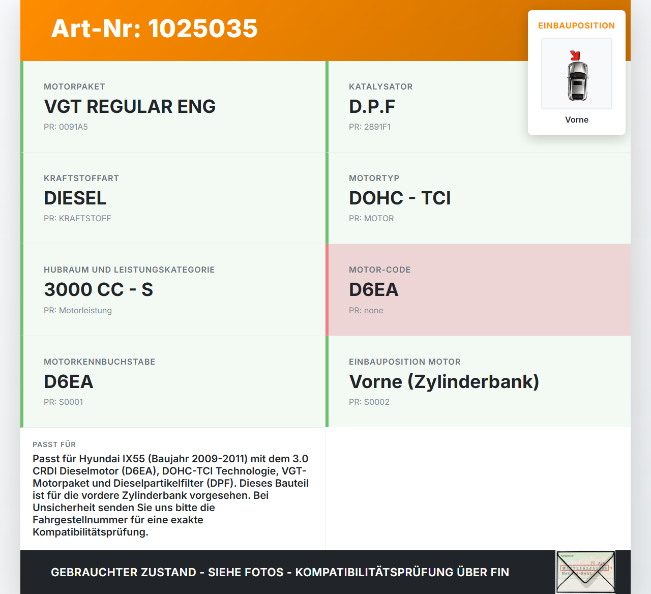Hyundai IX55 09-11 CRDI 3,0 176KW D6EA Ventildeckel Zylinderkopfhaube Vorne Hyundai IX55 09-11 09.02.2012... Vorschau 3