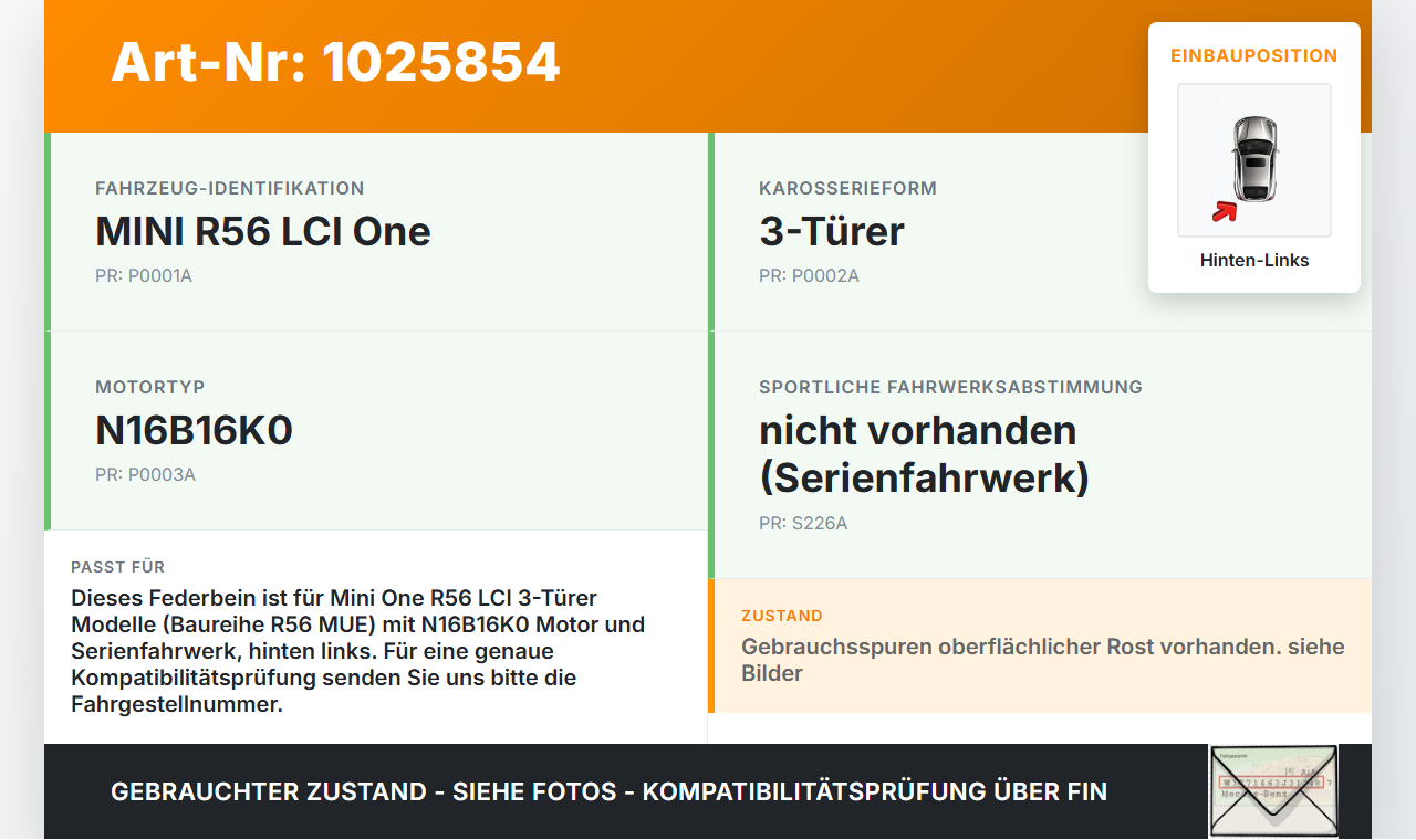 Mini One R56 LCI 13-16 3T Federbein Stossdämpfer Hinten Links Mini One R56 LCI 13-16 24.09.2012 3352-6853964... Vorschau 3