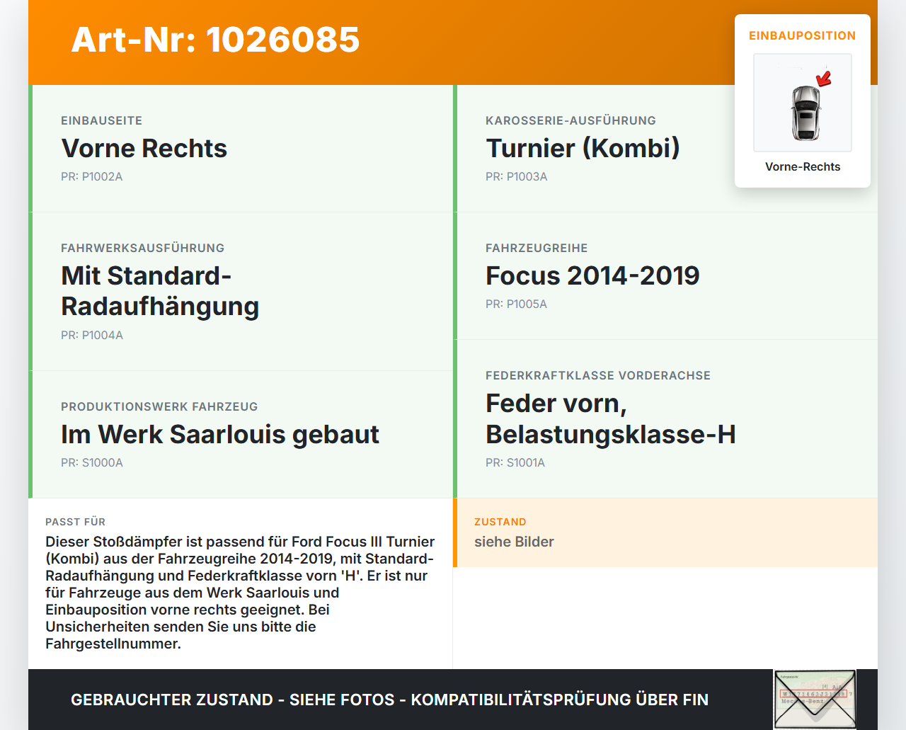 Ford Focus III 3 14-18 Kombi Stossdämpfer Federbein Vorne Rechts Ford Focus III 3 14-18 30.09.2016 BV61-18045-YAA... Vorschau 3