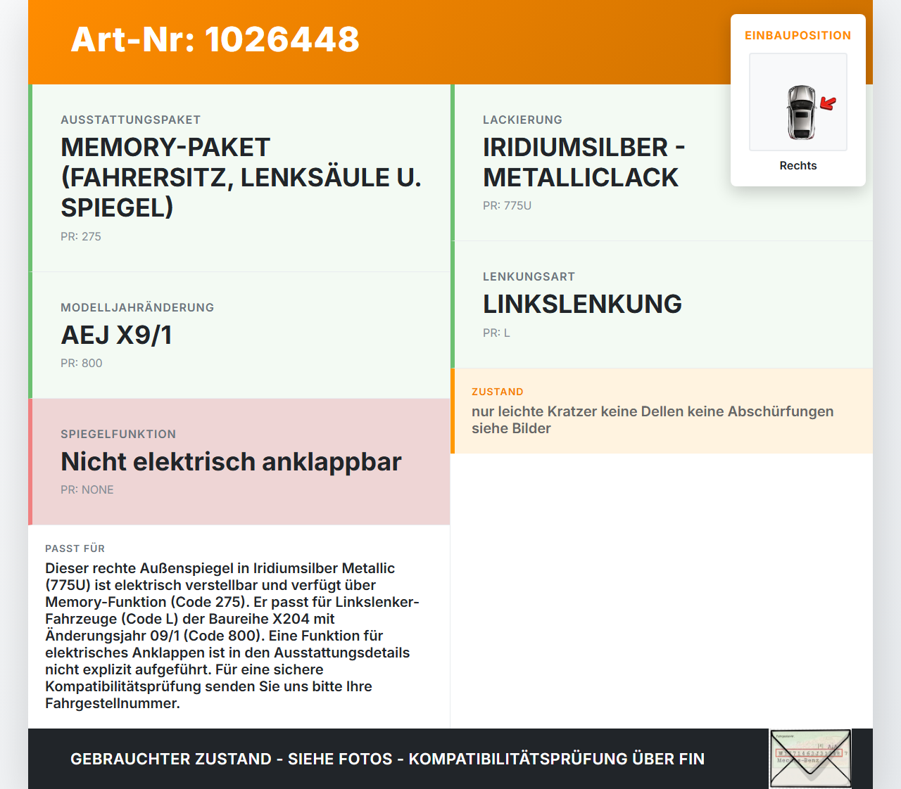 Mercedes GLK 300 X204 08-12 Spiegel Aussenspiegel Rechts elektr 775 Mercedes GLK 300 X204 08-12 30.06.2009... Vorschau 3