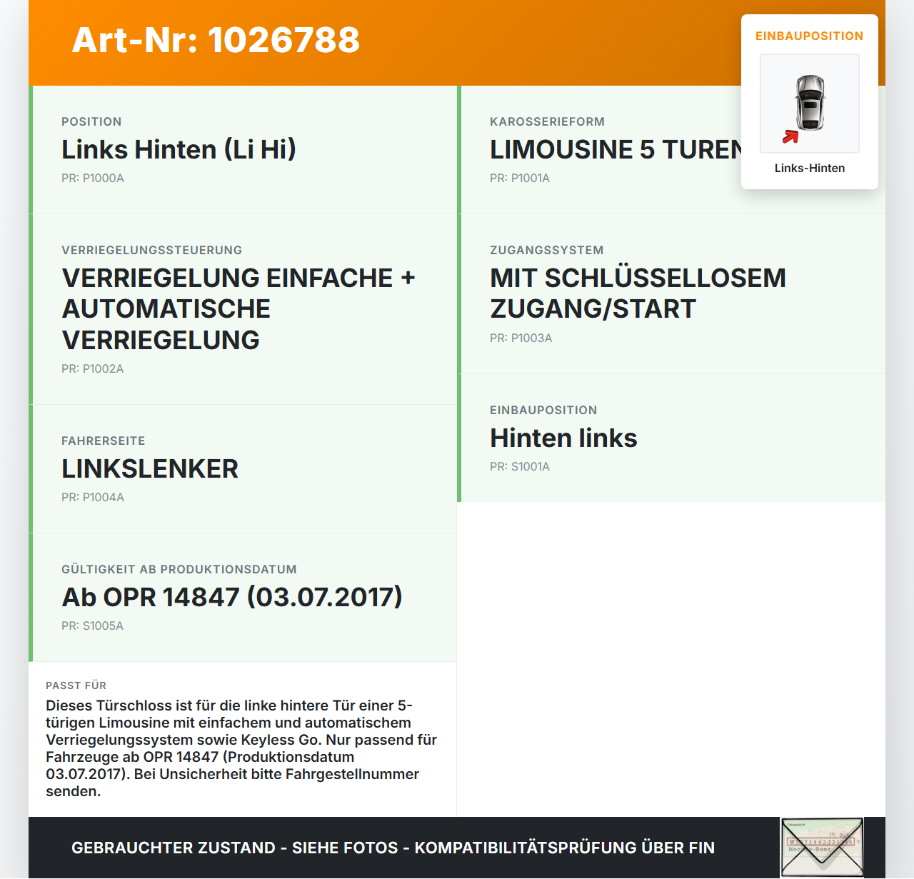 Peugeot 308 II 17-21 Lim Türschloss m. ZV Stellmotor Links Hinten Peugeot 308 II 17-21 06.04.2021 9826126080 gebraucht Vorschau 3