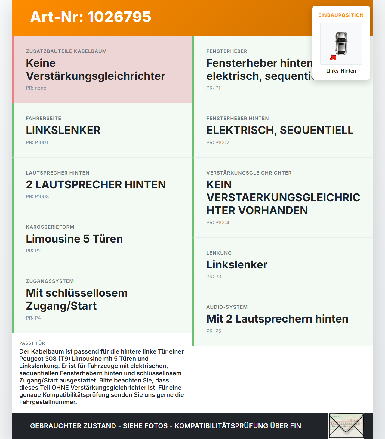 Peugeot 308 II 17-21 Lim Kabelbaum für Tür und Fensterheber Links Hinten Peugeot 308 II 17-21 06.04.2021 9807917680... Vorschau 3