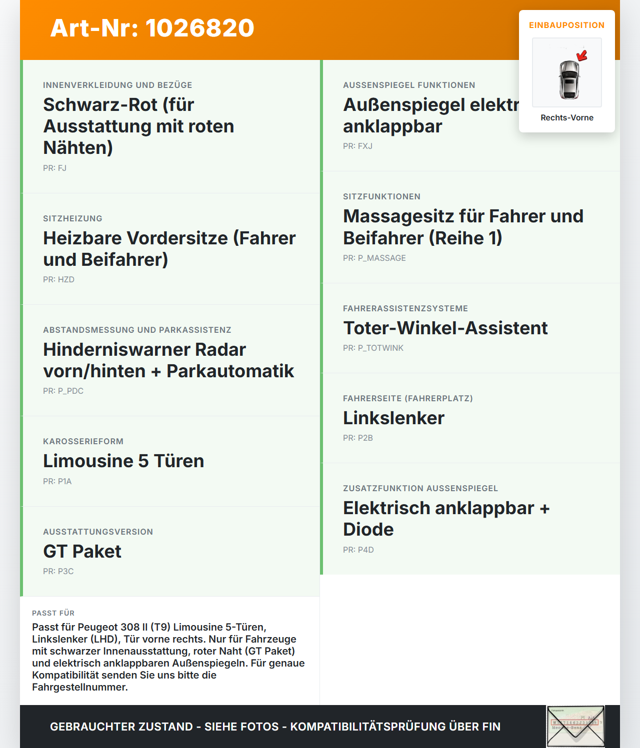 Peugeot 308 II 17-21 Lim Türverkleidung Türpappe Rechts Vorne rote Naht Leder Peugeot 308 II 17-21 06.04.2021... Vorschau 3