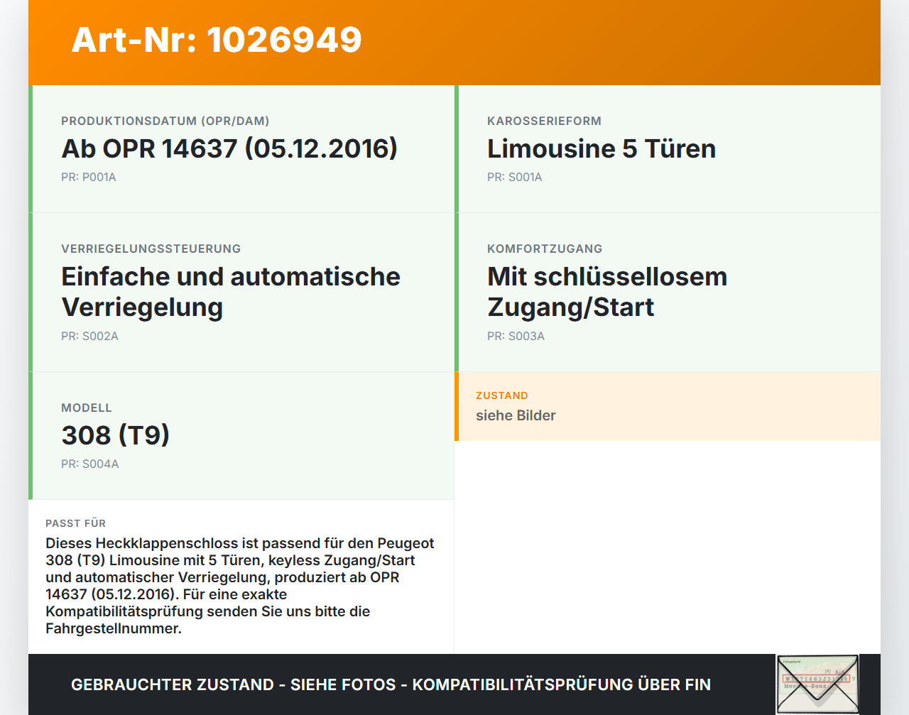 Peugeot 308 II 17-21 Lim Schloss f. Heckklappe Heckklappenschloss Verriegelung Peugeot 308 II 17-21 06.04.2021... Vorschau 3