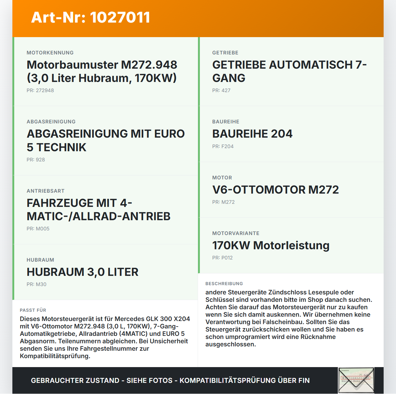 Mercedes GLK 300 X204 08-12 3,0 170KW Motor Steuergerät ECU Motorsteuergerät Mercedes GLK 300 X204 08-12 30.06.2009... Vorschau 3