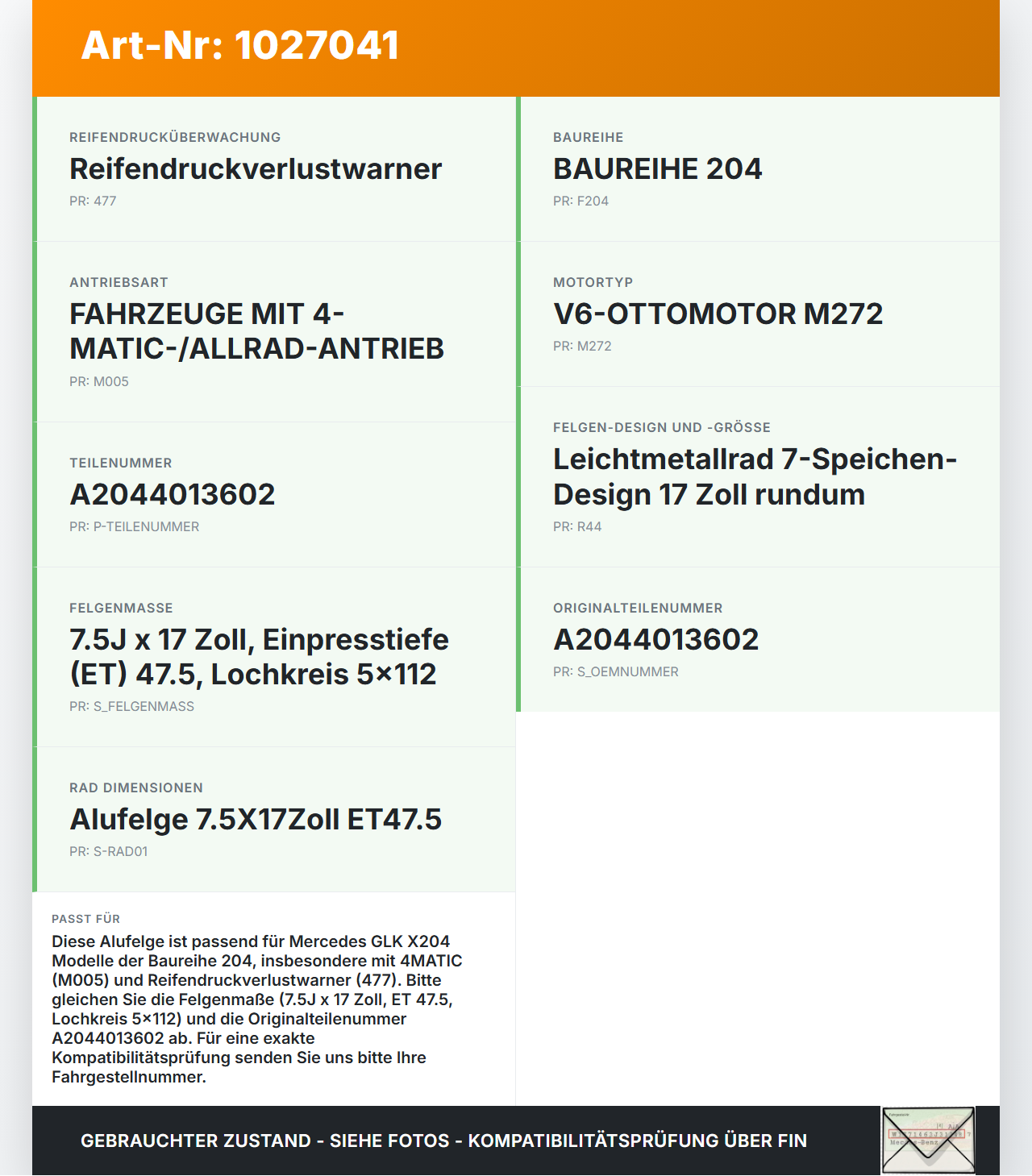 Mercedes GLK 300 X204 08-12 1x Felge Alufelge 5X112 7.5X17Zoll ET47.5 Mercedes GLK 300 X204 08-12 30.06.2009... Vorschau 3