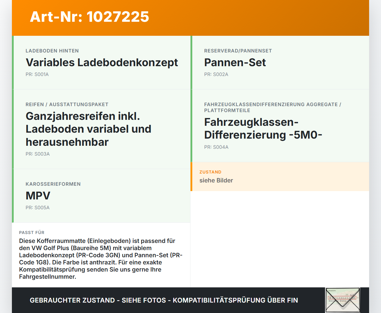 VW Golf V 5 Plus 5M 04-08 Kofferraummatte Kofferraum Einlegeboden VW Golf V 5 Plus 5M 04-08 14.09.2005 5M0863463A... Vorschau 3