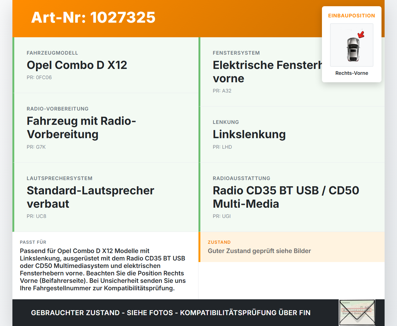 Opel Combo D X12 11-18 Lautsprecher Rechts Vorne Opel Combo D X12 11-18 09.04.2018 50527076 90013127204 gebraucht Vorschau 3