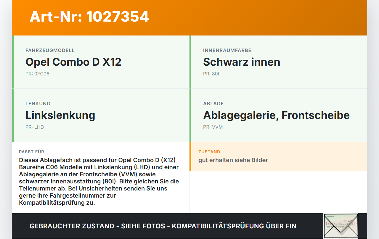 Opel Combo D X12 11-18 Kombi Ablagefach Staufach Fach Opel Combo D X12 11-18 09.04.2018 13364243 13406403 gebraucht Vorschau 3