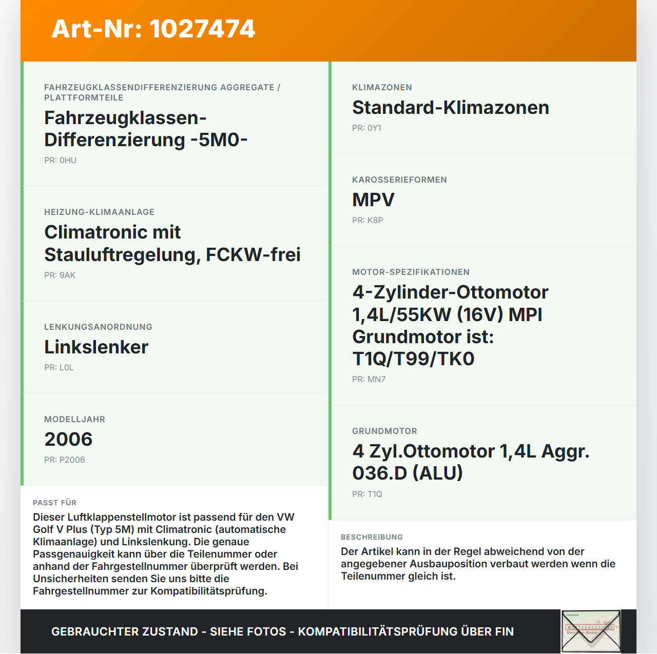VW Golf V 5 Plus 5M 04-08 Luftklappenstellmotor Stellmotor Pos.3 VW Golf V 5 Plus 5M 04-08 14.09.2005 0132801363... Vorschau 3