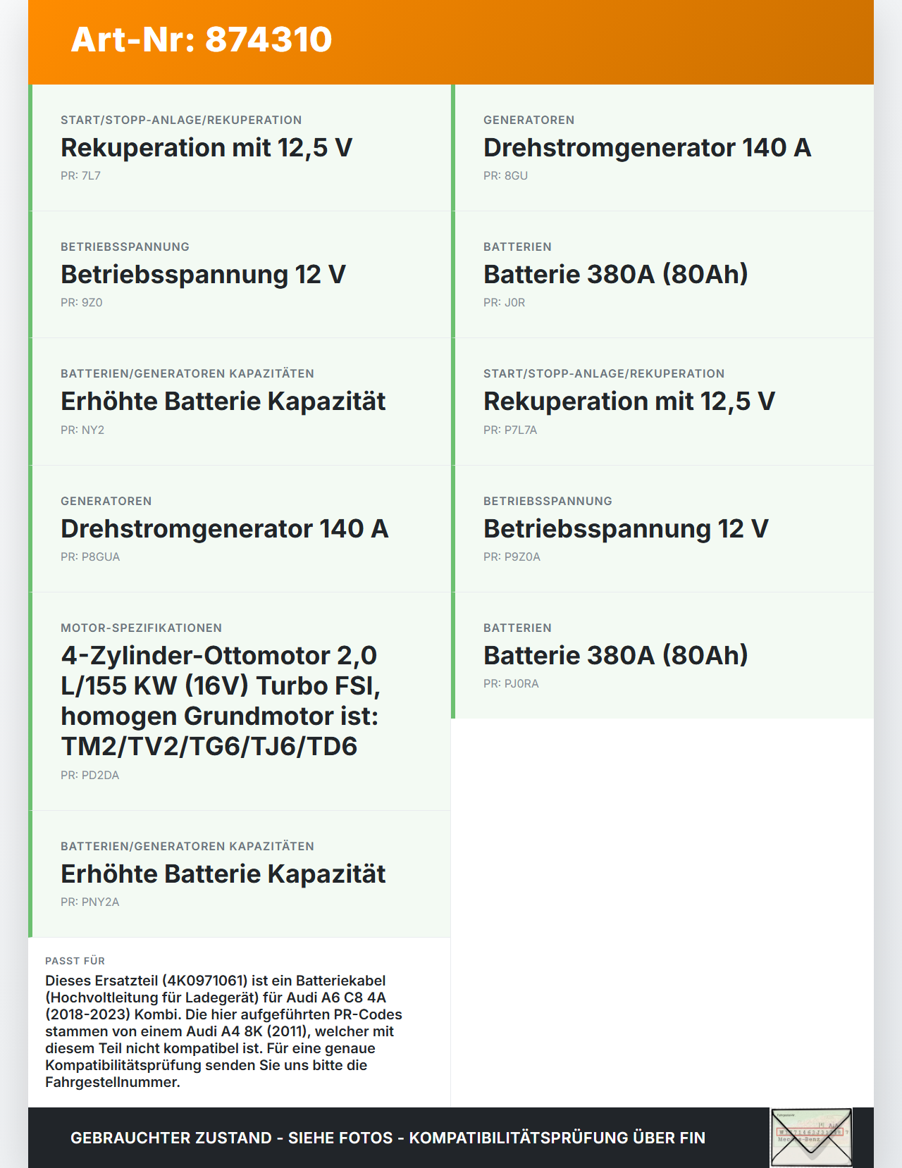 Audi A6 C8 4A 18-23 Kombi Kabelbaum für Batterie Audi A6 C8 4A 18-23 25.09.2020 4K0971061 gebraucht Vorschau 3