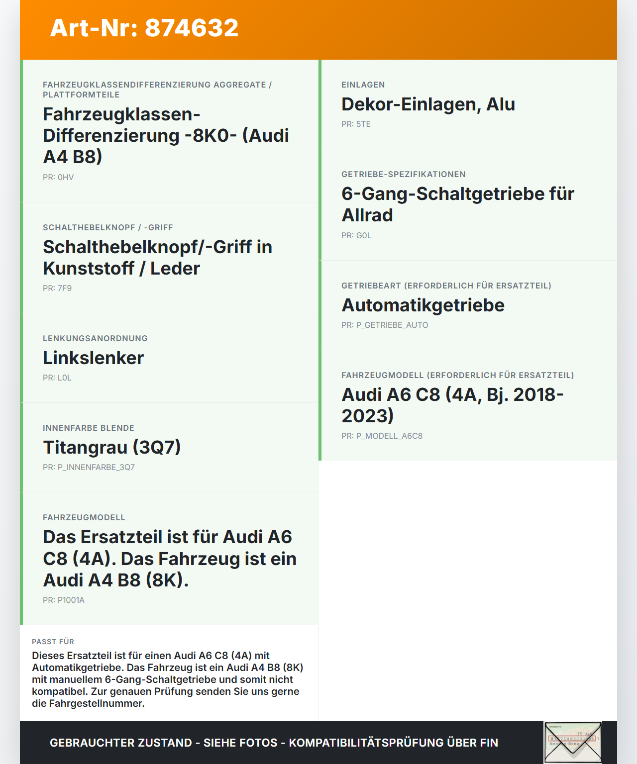 Audi A6 C8 4A 18-23 Blende für Schaltkulisse Ganganzeige Audi A6 C8 4A 18-23 25.09.2020 4K1713111B 4K1713111B3Q7... Vorschau 3