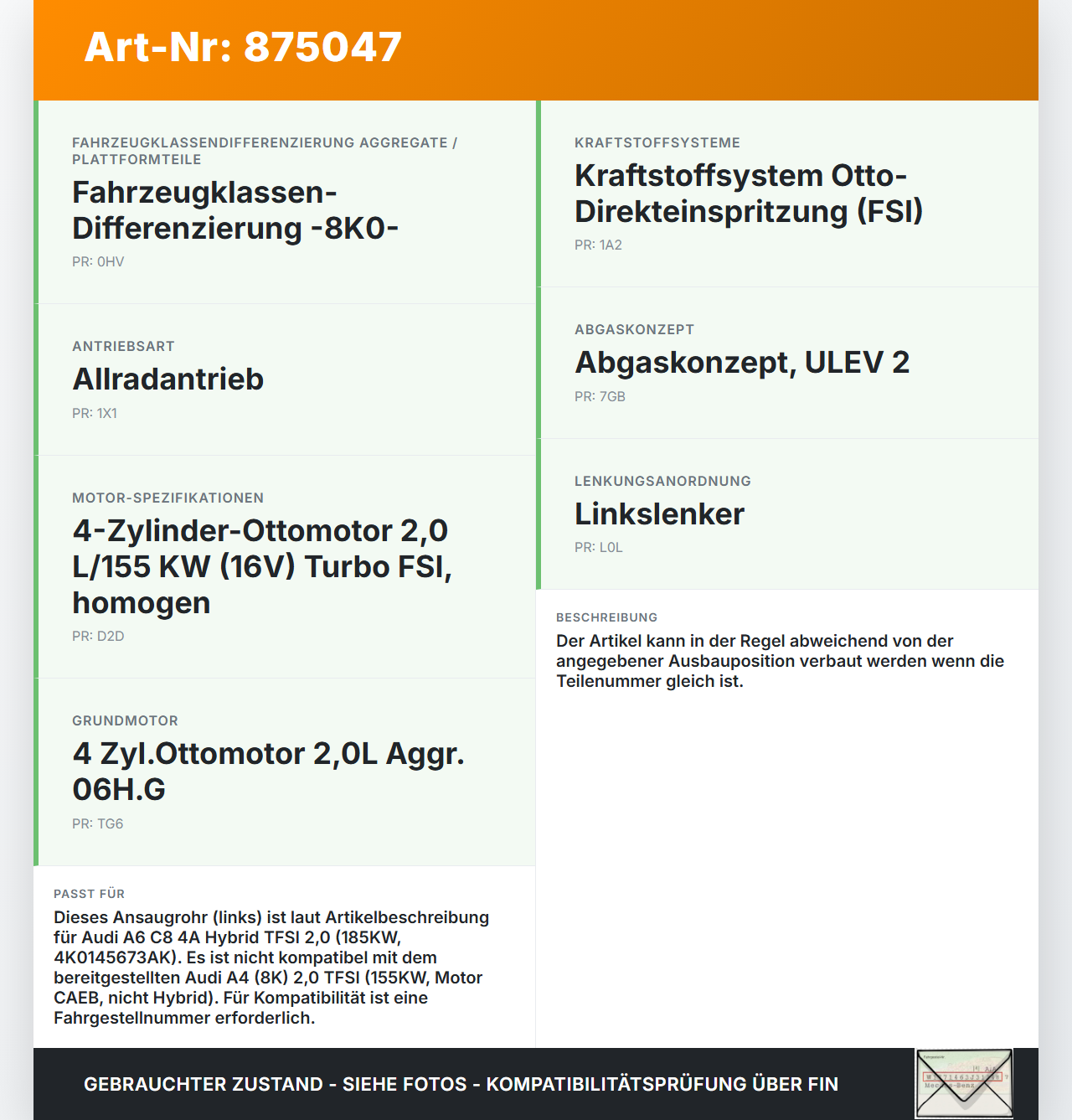 Audi A6 C8 4A 18-23 Hybrid TFSI 2,0 185KW Ansaugrohr Ladeluftschlauch Luftschlauch Pos.1 Audi A6 C8 4A 18-23... Vorschau 3