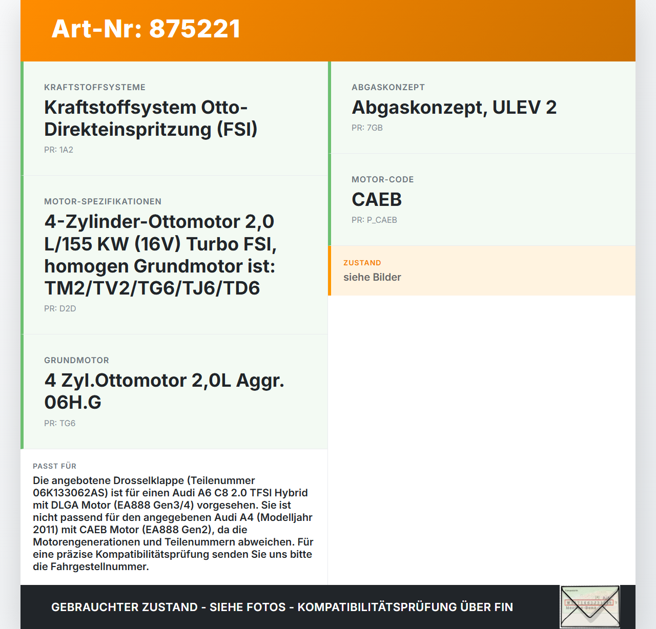 Audi A6 C8 4A 18-23 Hybrid TFSI 2,0 185KW DLGA Drosselklappe Audi A6 C8 4A 18-23 25.09.2020 06K133062AS 0280750824... Vorschau 3