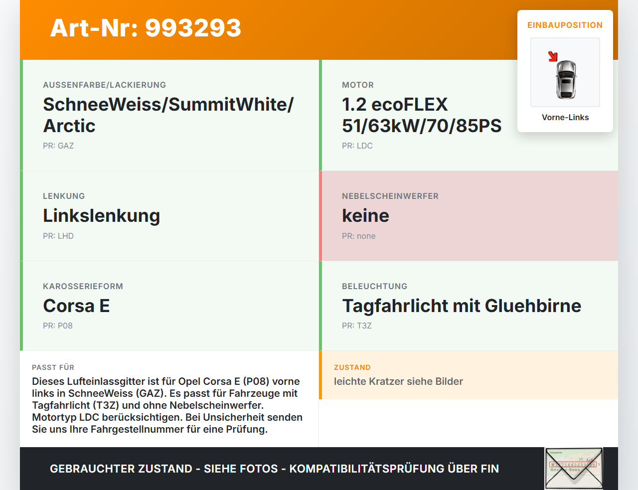 Opel Corsa E 14-19 Lufteinlassgitter Stoßstange Vorne Links GAZ Opel Corsa E 14-19 03.01.2017 gebraucht Vorschau 3