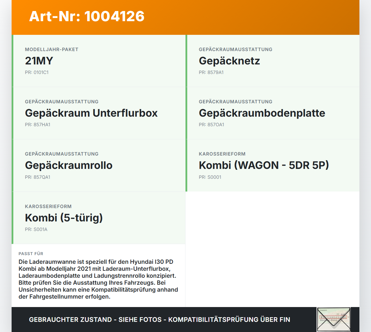 Hyundai I30 PD 20-25 Kombi Laderaumwanne Einsatz Ablage Kofferraumwanne Hyundai I30 PD 20-25 01.07.2021 85710-G4760... Vorschau 3