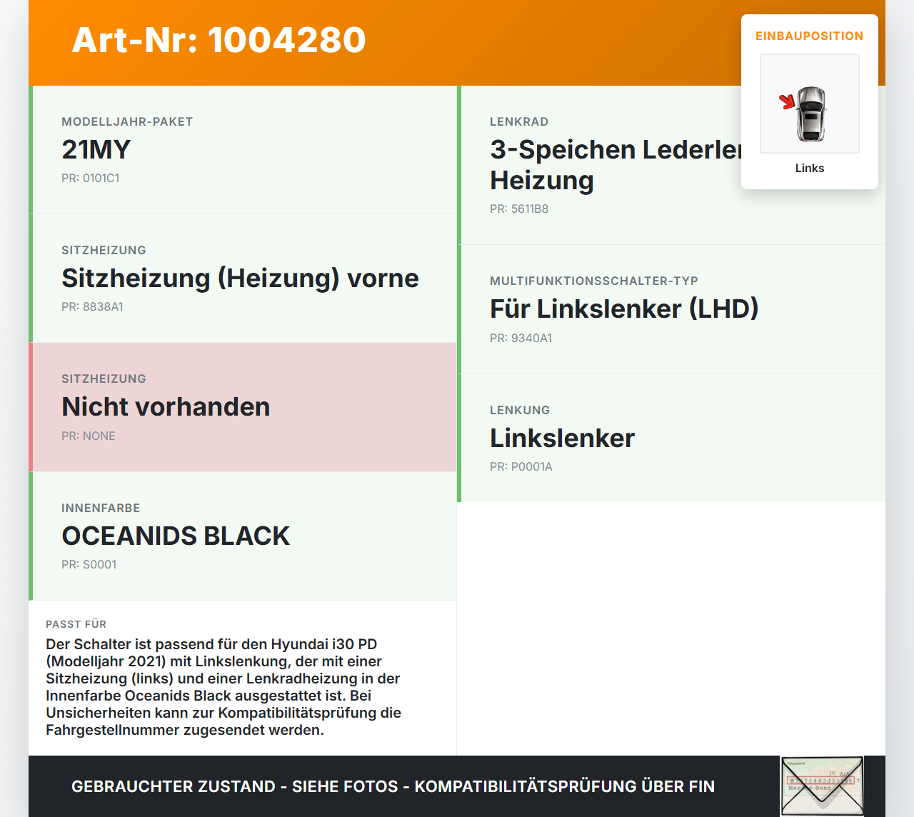 Hyundai I30 PD 20-25 Schalter Regler für Sitzheizung Links Lenkradheizung Hyundai I30 PD 20-25 01.07.2021... Vorschau 3