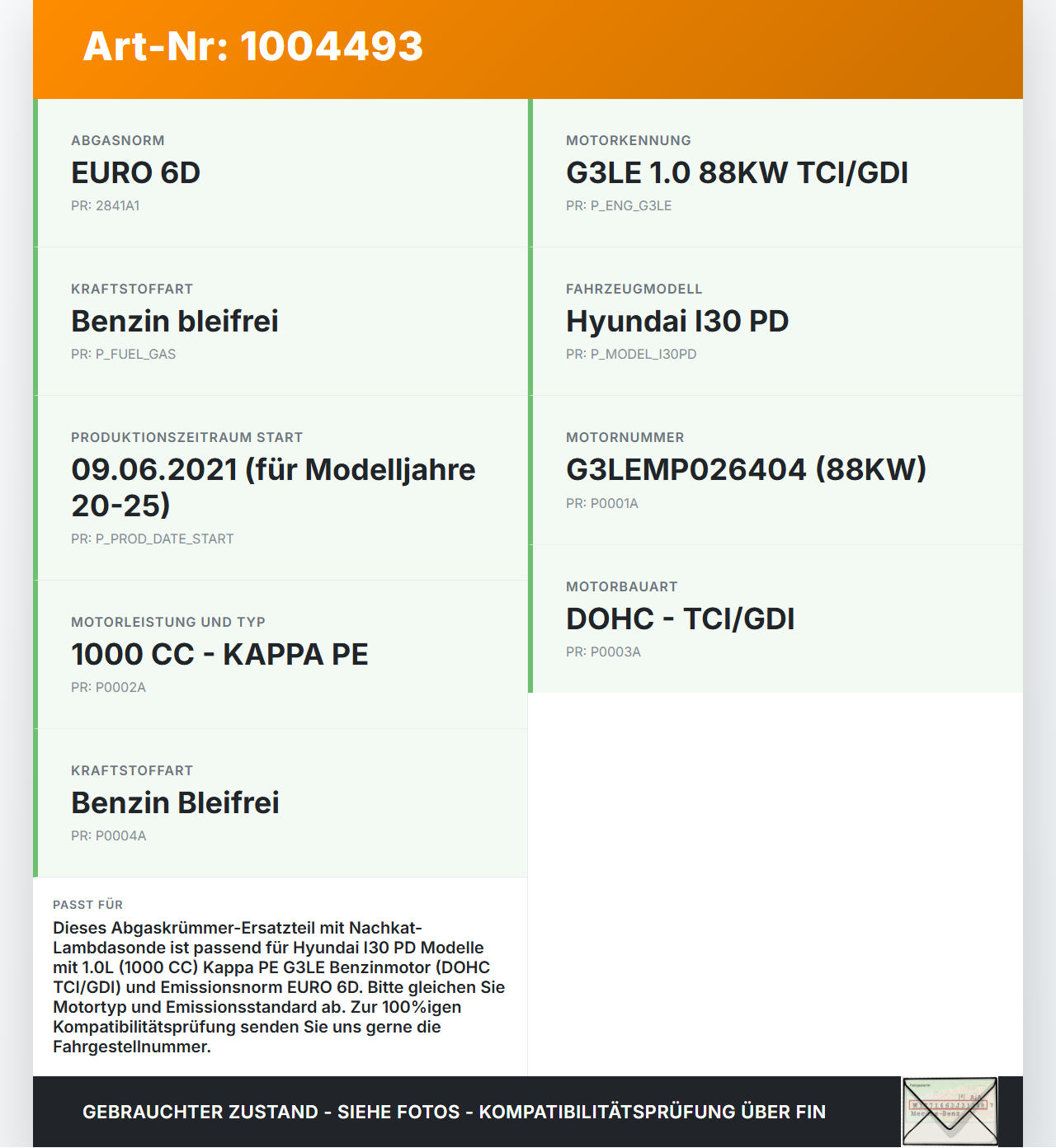 Hyundai I30 PD 20-25 1,0 88KW G3LE Abgaskrümmer mit Lambdasonde Nachkat Hyundai I30 PD 20-25 01.07.2021 gebraucht Vorschau 3