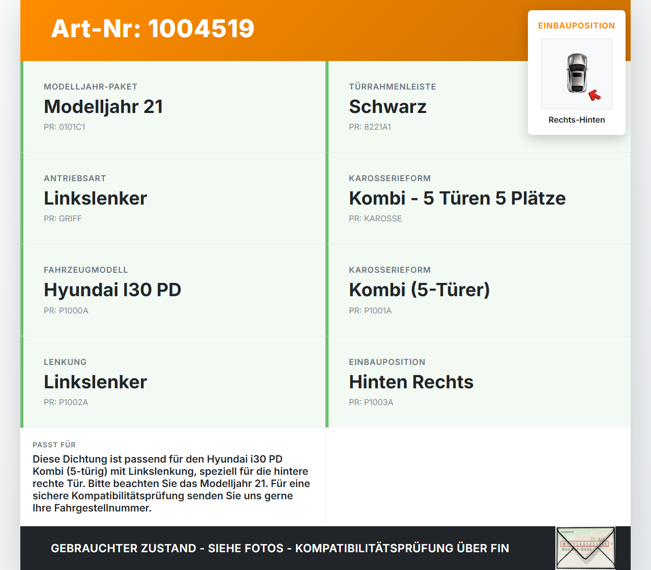 Hyundai I30 PD 20-25 Kombi Dichtung für Rahmen Tür Rechts Hinten Hyundai I30 PD 20-25 01.07.2021 gebraucht Vorschau 3