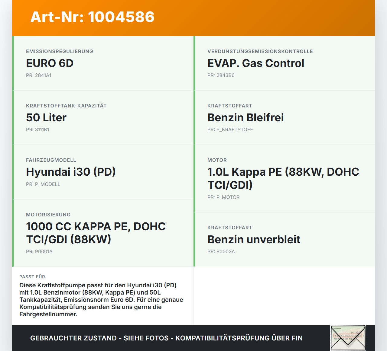 Hyundai I30 PD 20-25 1,0 88KW Kraftstoffpumpe Kraftstoff Förderpumpe Tankgeber Hyundai I30 PD 20-25 01.07.2021... Vorschau 3