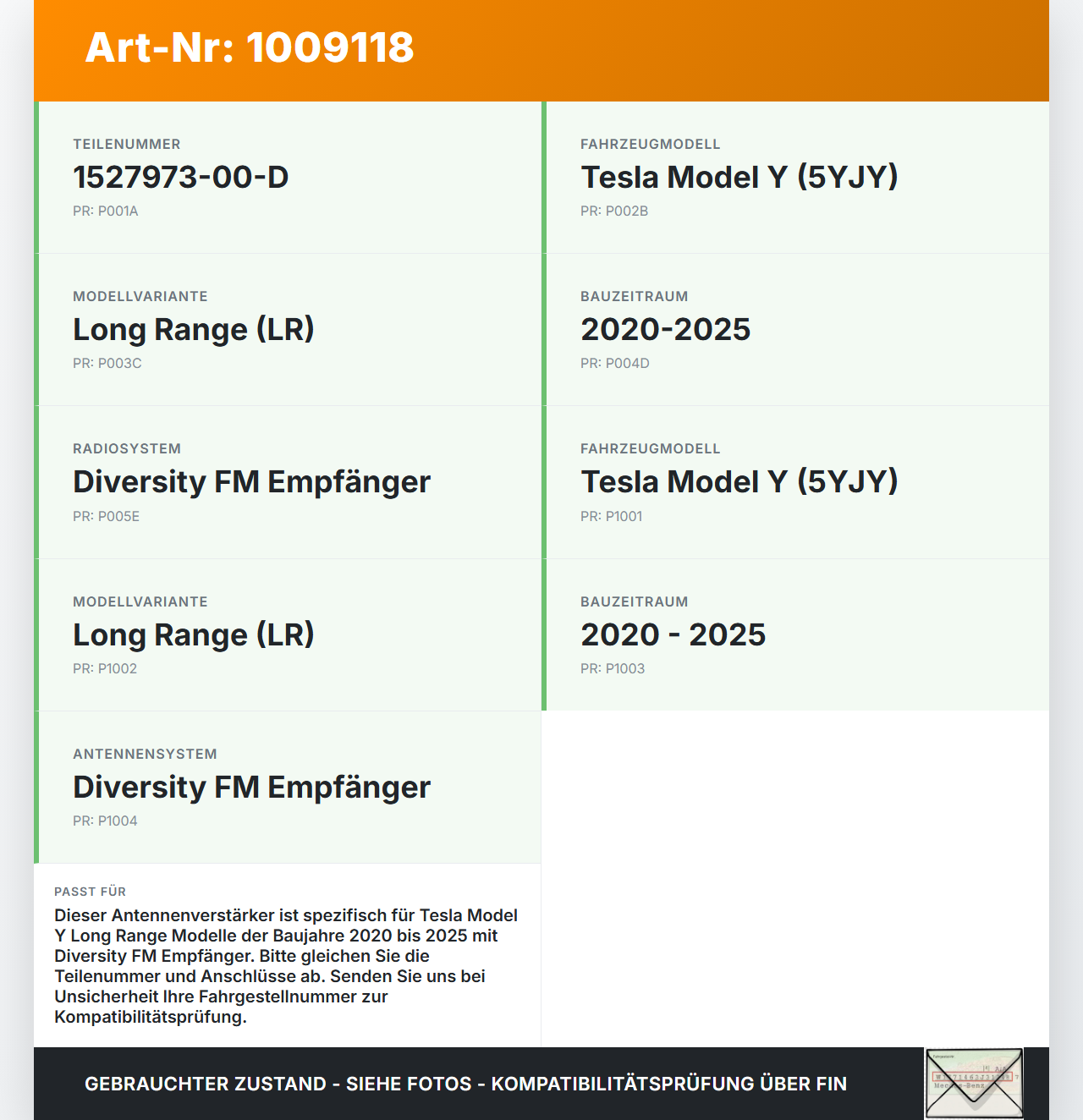 Tesla Model Y LR 20-25 5YJY Antennenverstärker Diversity FM Empfänger Tesla Model Y LR 20-25 5YJY 01.06.2023... Vorschau 3