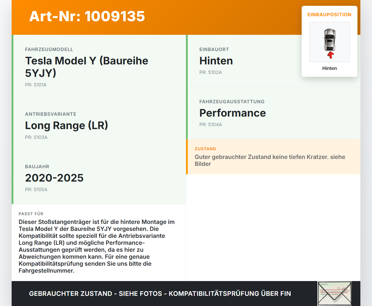 Tesla Model Y LR 20-25 5YJY Stoßstangenträger Stoßfängerträger Querträger Träger Hinten Tesla Model Y LR 20-25 5YJY... Vorschau 3